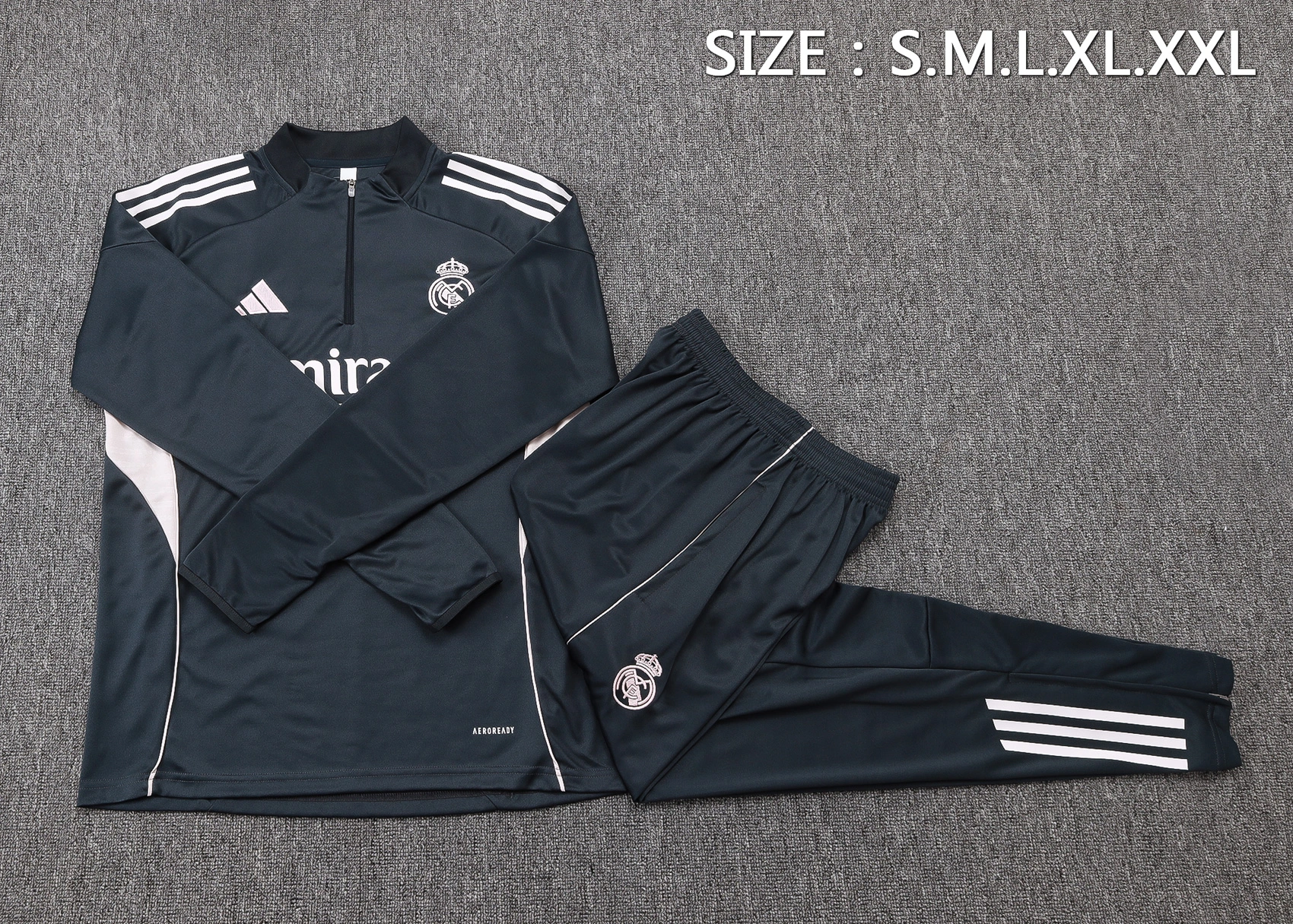 Real Madrid Training Kit (Sweatshirt+Pants) Dark Grey 2025/26 - Image 2