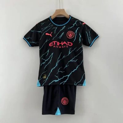 Manchester City Football Jersey Third Away Kids Kit Jersey+Shorts 2023/24