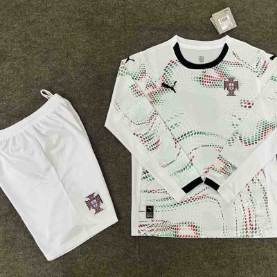 Portugal Away Football Uniform Kids Kit Jersey+Shorts Long Sleeve 2025