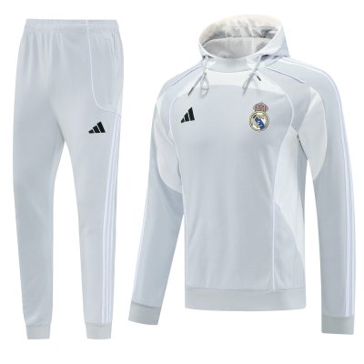 Real Madrid Hoodie Training Kit (Sweatshirt+Pants) Light Grey 2025/26
