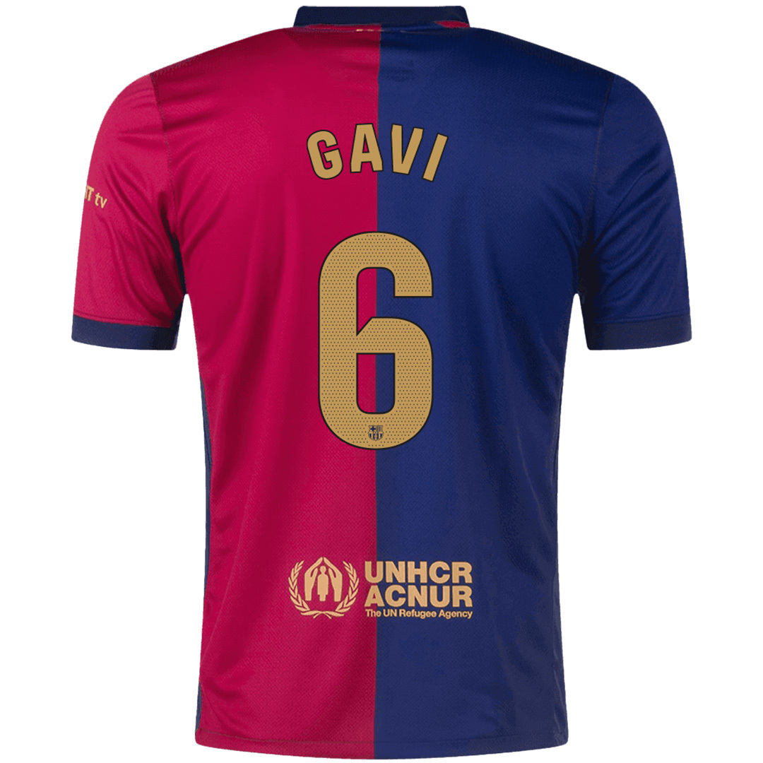 GAVI #6 Barcelona Home Soccer Jersey 2024/25 - Spotify Logo Without Text