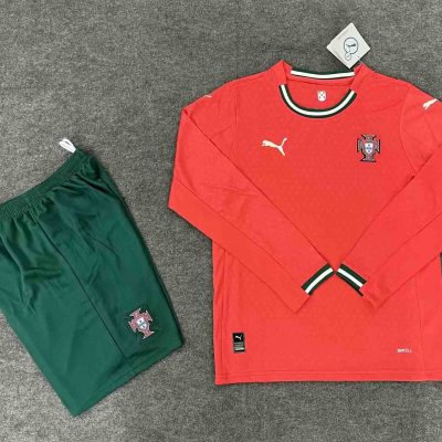 Portugal Home Football Uniform Kids Kit Jersey+Shorts Long Sleeve 2025