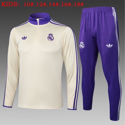 Kids Real Madrid Training Kit (Sweatshirt+Pants) Apricot 2025/26