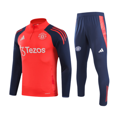 Manchester United 1/2 Zipper Sweat Kit (Top+Pants) Red 2024/25