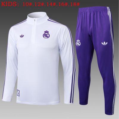 Kids Real Madrid Training Kit (Sweatshirt+Pants) White 2025/26