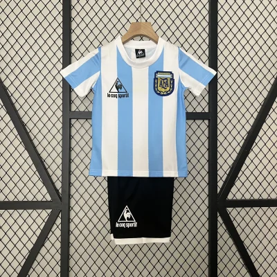 Argentina Retro Home Soccer Uniform Kids Kit Jersey+Shorts 1986