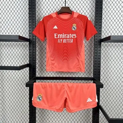 Real Madrid Soccer Jersey Orange Goalkeeper Kids Kit Jersey+Shorts 2025/26